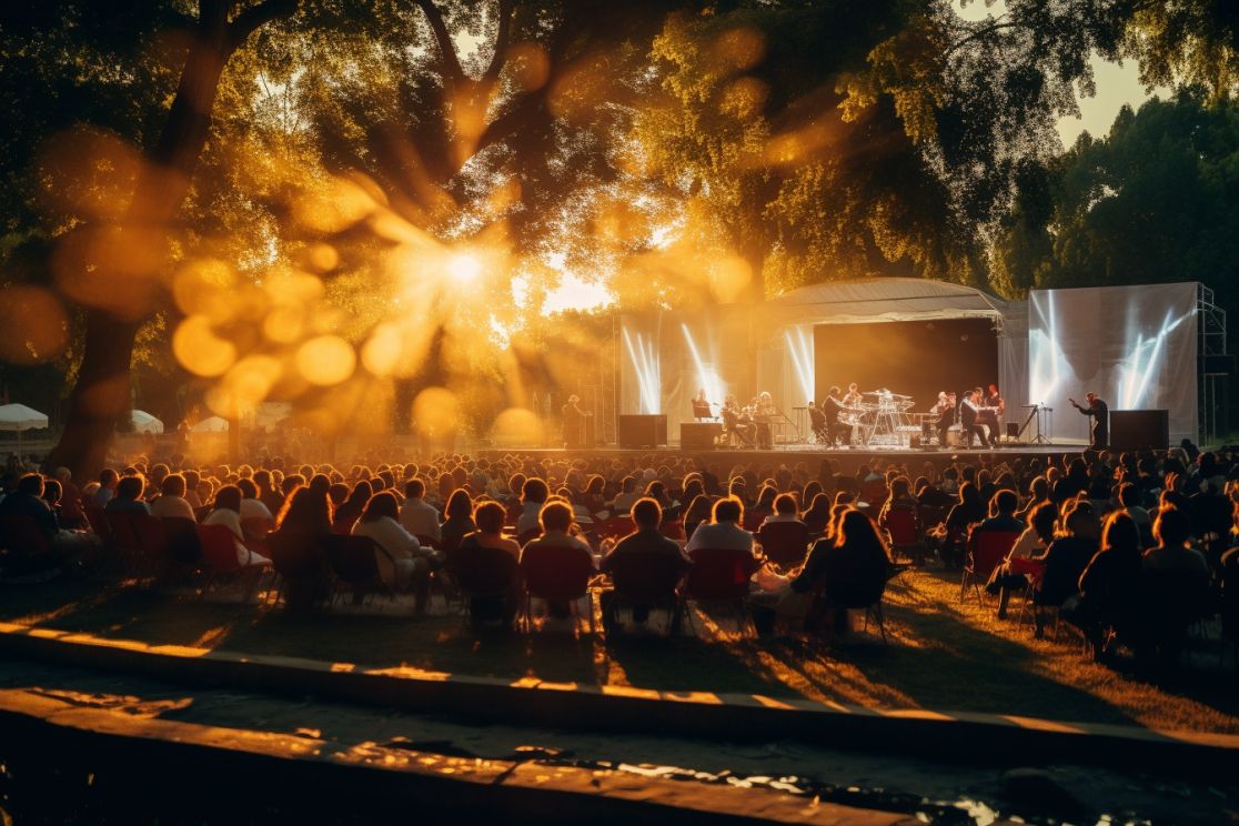 concert in the park with a beautiful golden light
