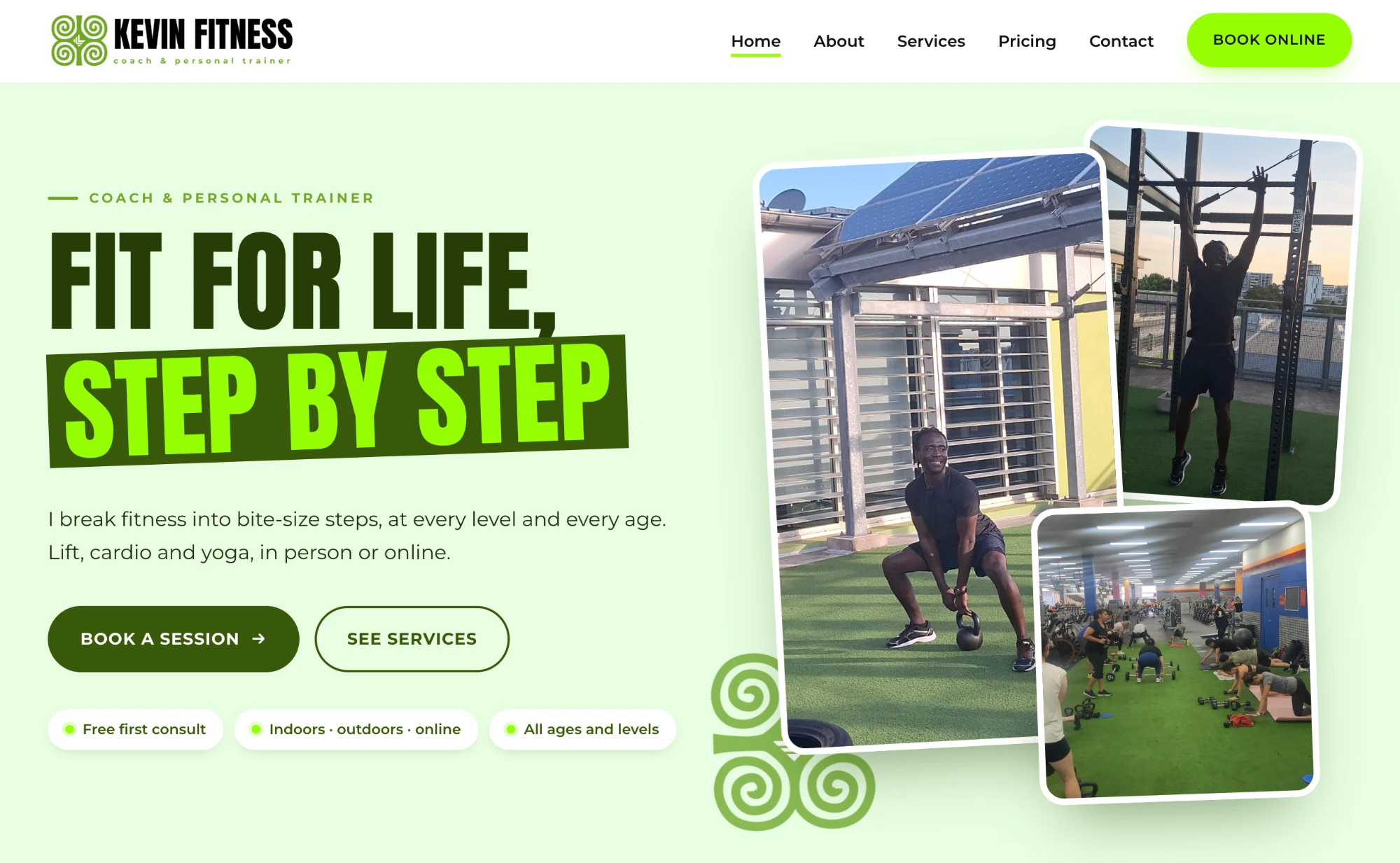 Screenshot of the Kevin Fitness website
