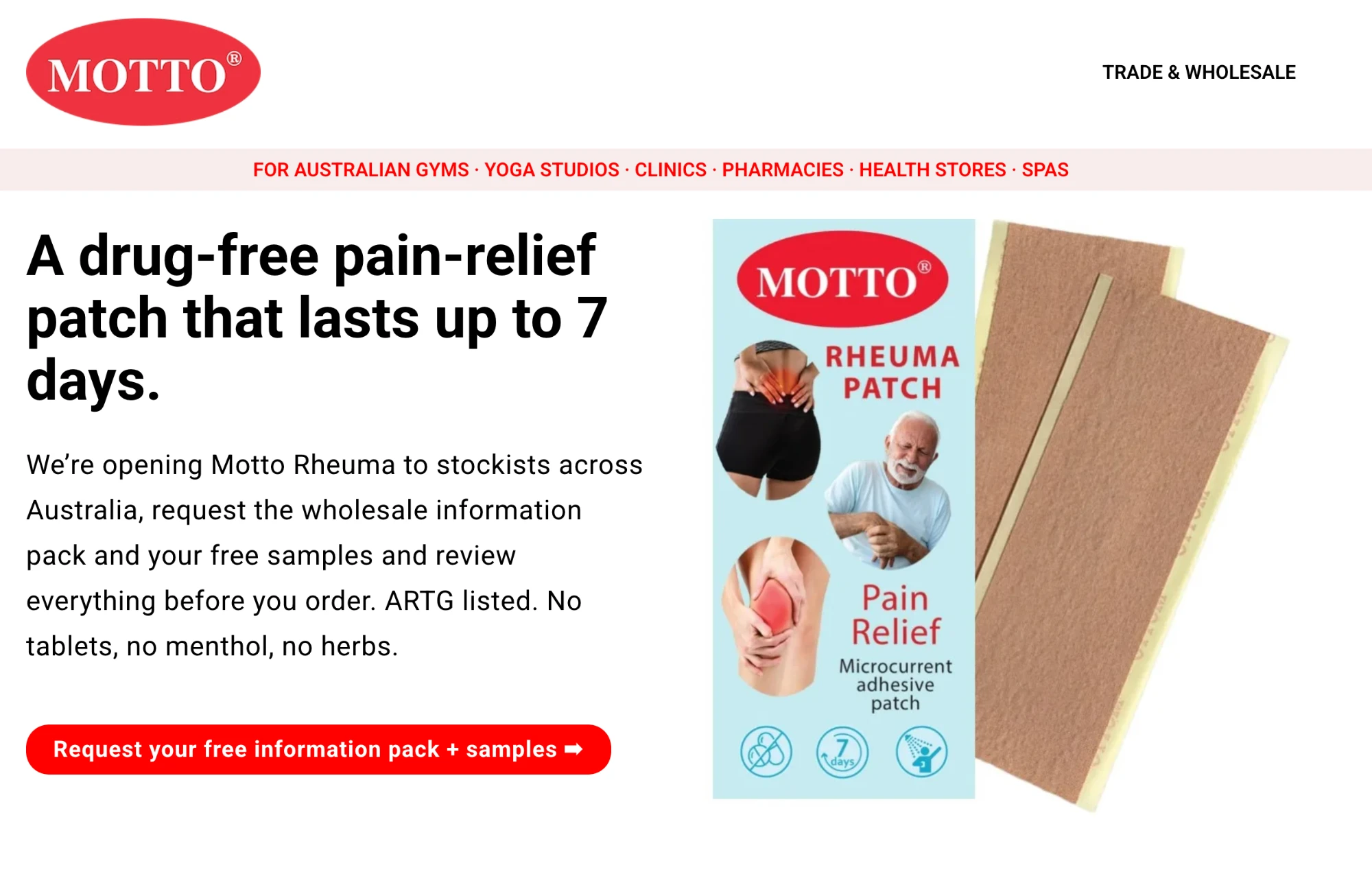 Screenshot of the Motto Rheuma: trade website